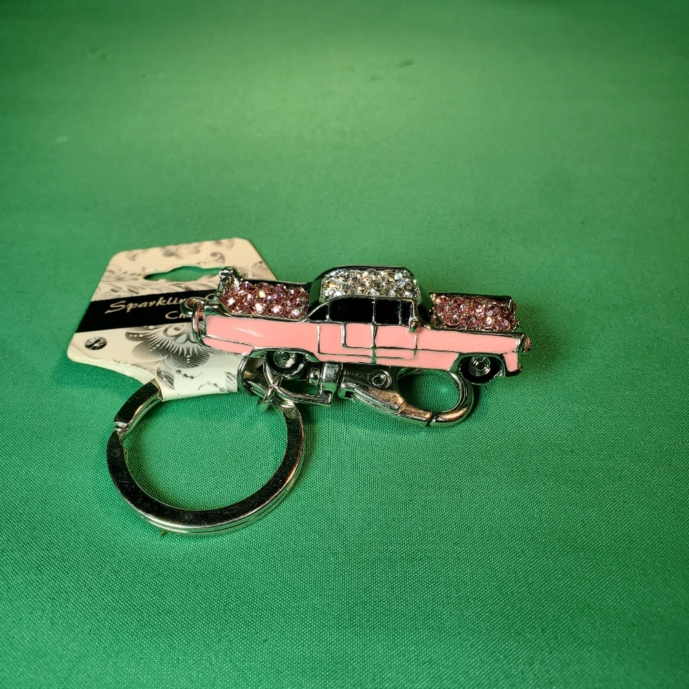 pink caddy rhinestones Elvis keychain